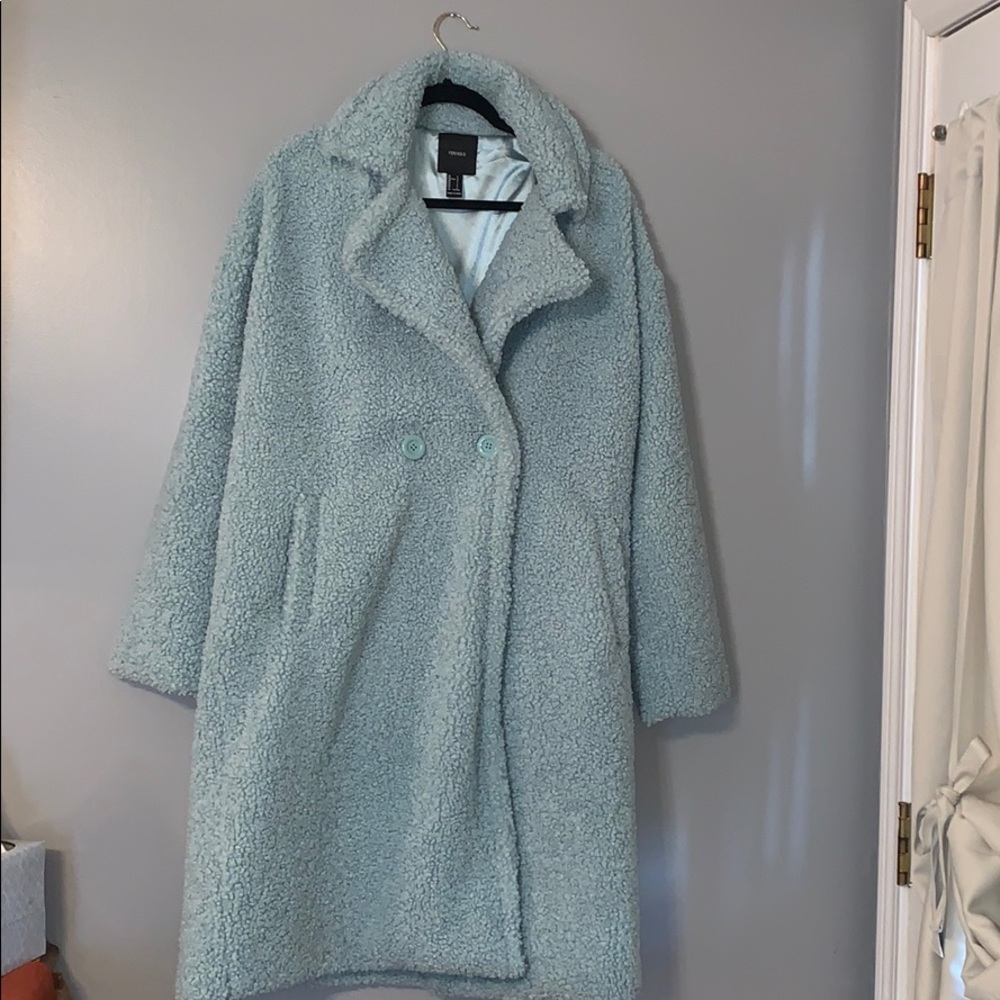 NWOT Light blue single button teddy pea coat